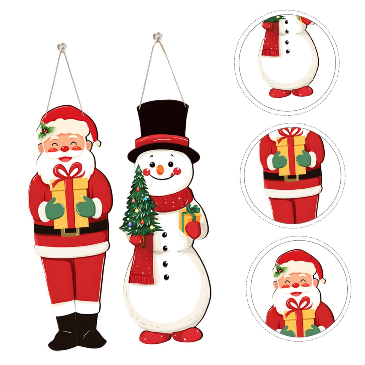 Santa Claus und Schneemann aus Stabilem Holz Leichte Hängedeko für Wand Fenster und Veranda Passend für Traditionelle und Moderne Festtagsatmosphäre