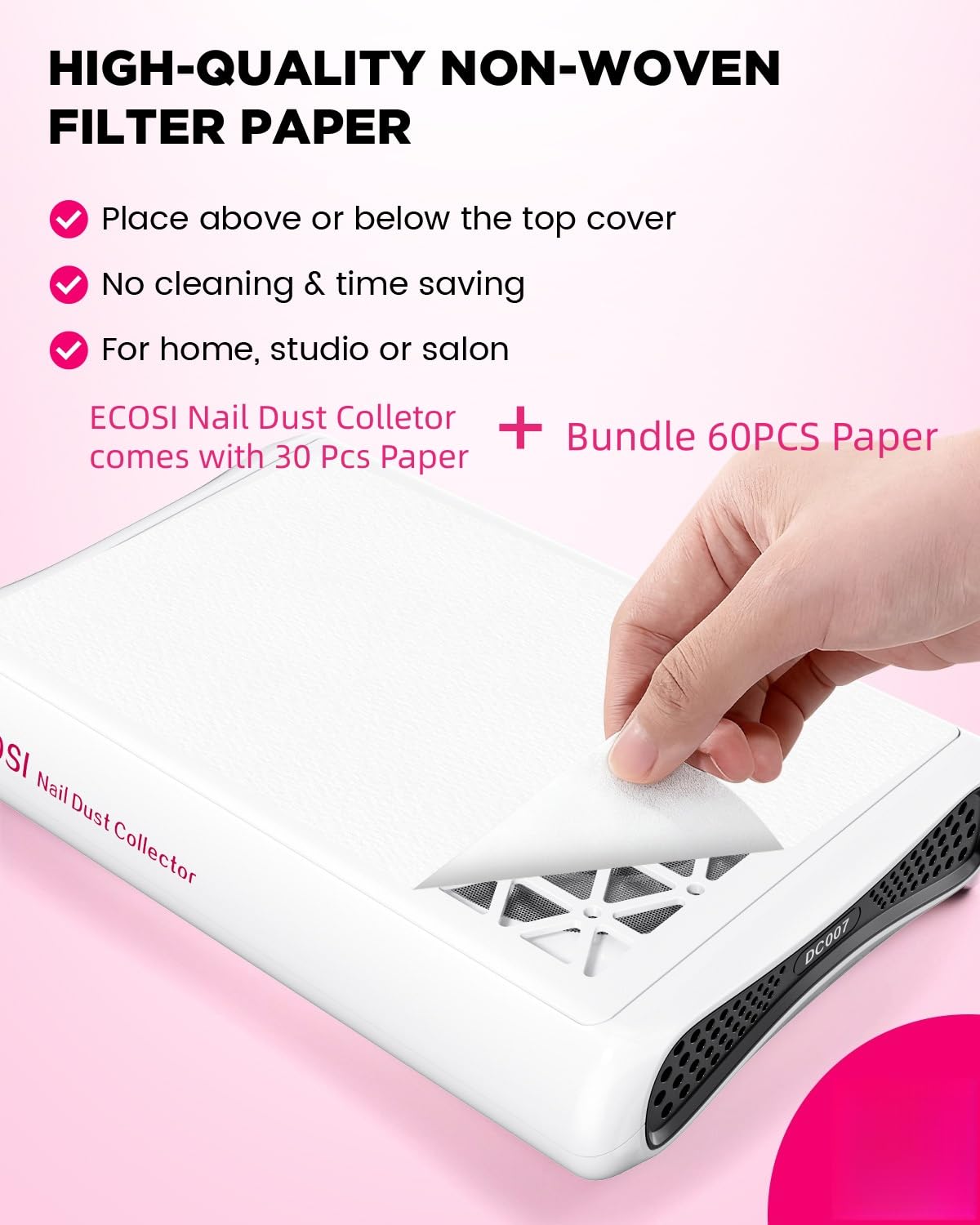 Nail Dust Collector, Dual Turbo & 1600PA Professional Vacuum Fan Dust Extractor with 30 Pcs Filter Papers Bundle 60 Pcs Extra Filter Papers