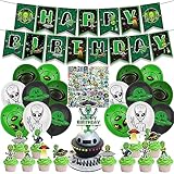 127 Pcs Alien Theme Birthday Party Supplies Include Alien Banner Balloons, Cake Topper, Cupcake Toppers, Stickers for Kids UFO Alien Birthday Party Decorations