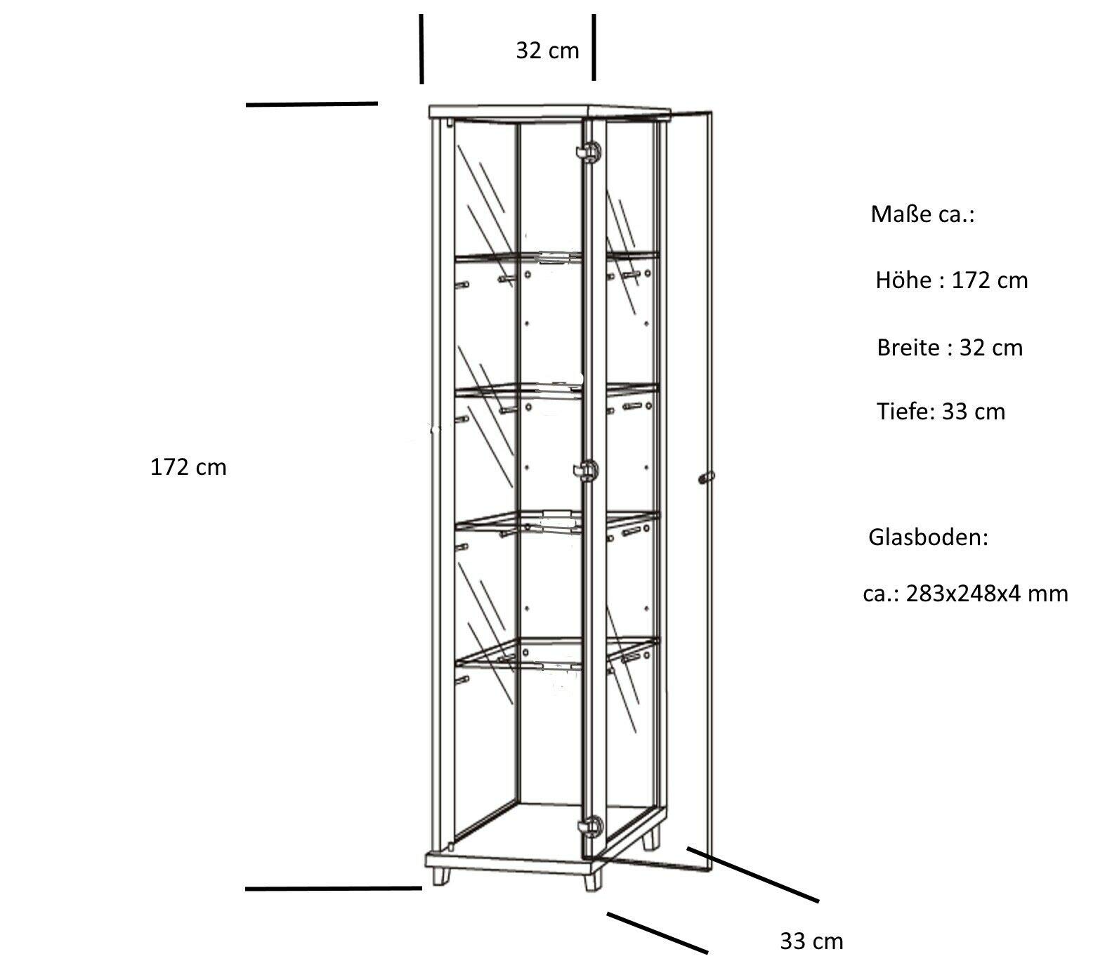 VR-Wohnwelten Glasvitrine (172x32x33 cm) in Buche Dekor mit 7 Glasböden, Spiegel und LED - Modellauto Vitrine - Vitrinenschrank Buche - Sammlervitrine - Wohnzimmerschrank Regal Wand Schrank
