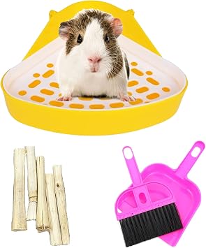 kathson Triangle Potty Trainer Corner Bunny Toilet Guinea Pig Litter Bedding Plastic Box Pet Pan for Rabbit Chinchilla Hamster Ferret Small Animal Yellow