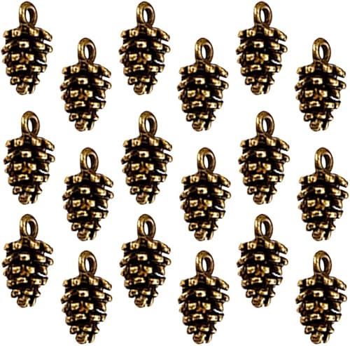 EXCEART 50 dijes de Navidad vintage de metal con cono de pino, colgantes, accesorios de bricolaje, suministros de fabricación de joyas para Navidad,