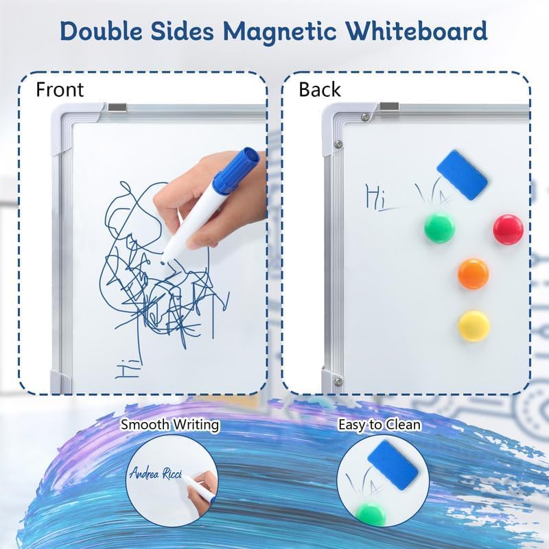 30 pcs Magnetic Whiteboard 16×12 inches, Double-Sided Wall-Mounted Magnetic whiteboard, Includes 1 Eraser, 3 Markers, and 4 Magnets, Silver Aluminum Frame, Long Pen Tray (30)