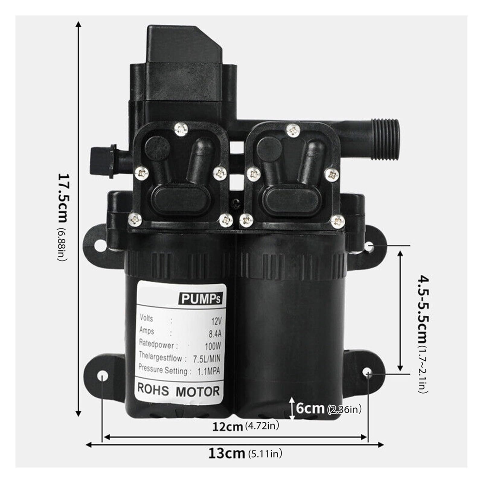 Industrial Water Pressure Diaphragm Pump DC12V 100W 160PSI 7.5L/Min High Pressure Agricultural Electric Water Sprayer Diaphragm Water Pump