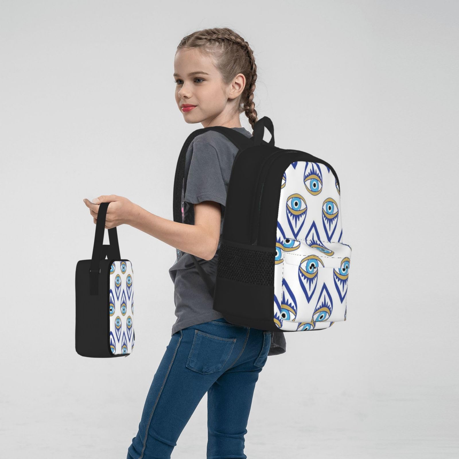 3 pezzi occhi (4) Set zaino, borsa a tracolla regolabile set con portapranzo astuccio