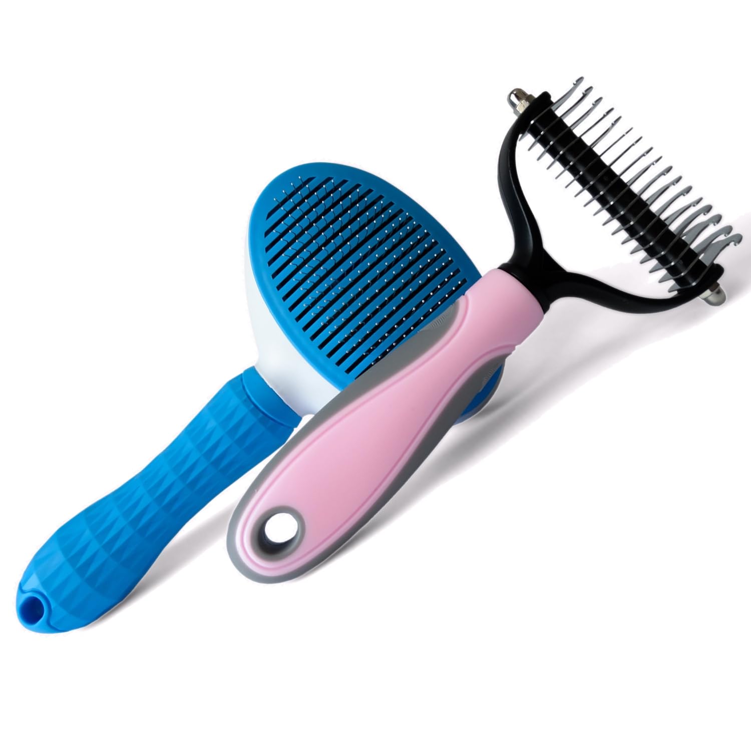 ÑAÑO Kit de Cepillo para Perros y Gatos de Pelo Largo y Corto + Deslanador Quitapelos para Mascotas. (Azul)