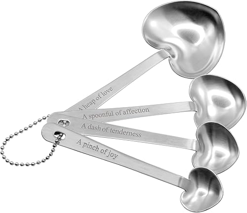 R&M International 2631 Cucharas medidoras en forma de corazón, acero inoxidable, juego de 4 piezas