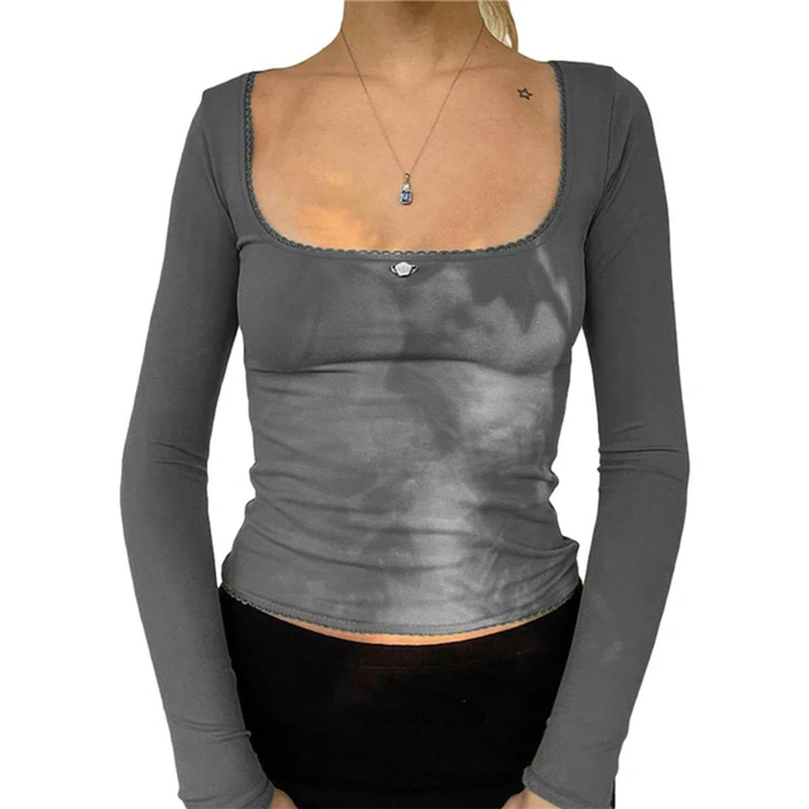 T-shirt col carré pour femme à motif petites fleurs style streetwear