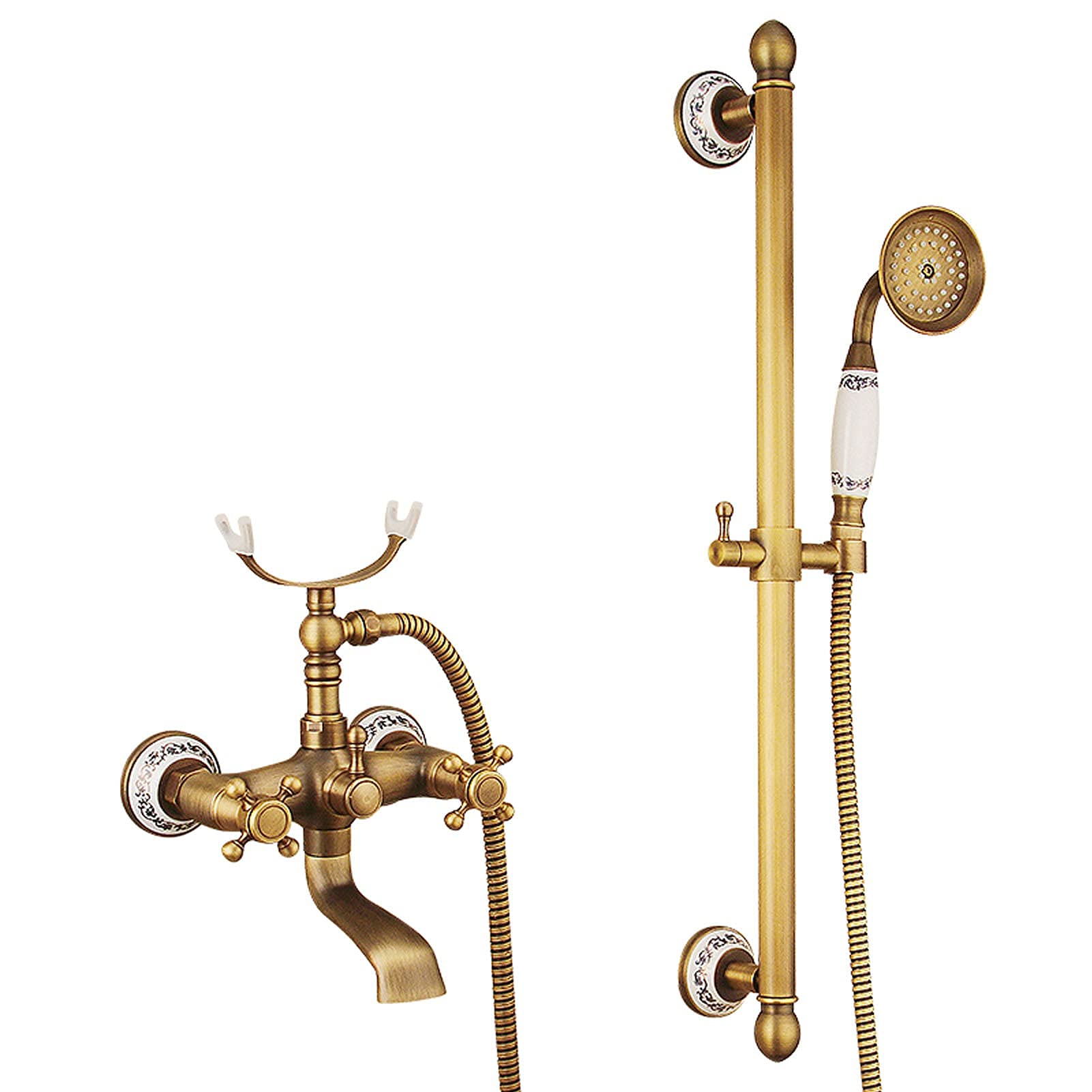 Mitigeur de salle de bain vintage à hauteur réglable avec douchette et double croix