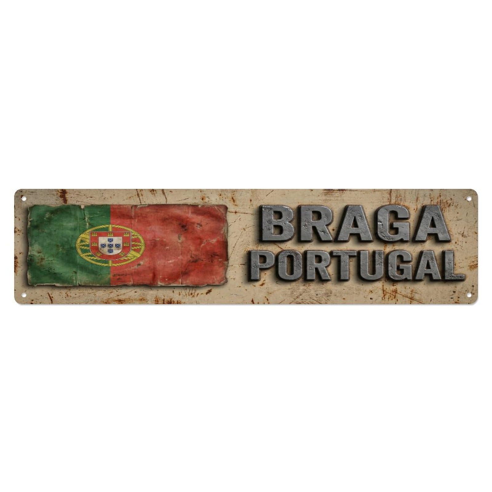 Metal Tin Sign Vintage Braga Portugal Flag Decor Rustic Travel