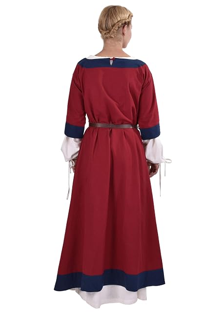 Foto 2 de 6 de Battle-Merchant - Vestido Largo Medieval Gudrun - Algodón - para Larp Vikingo - Rojo/Azul - L