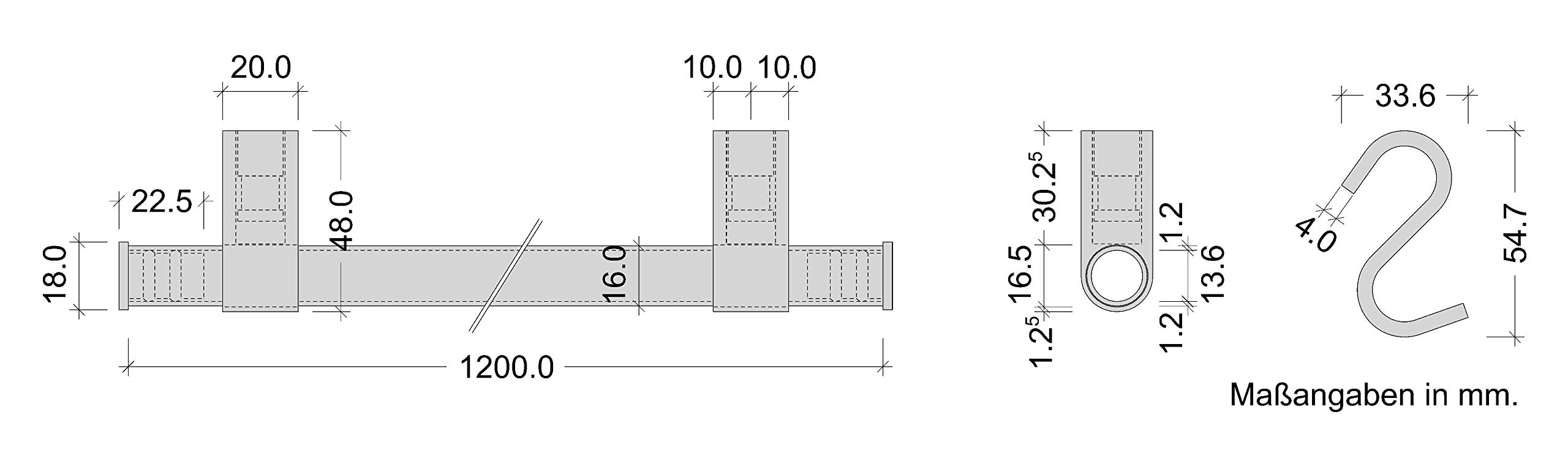 Sistema Ringhiera Cucina Gedotec - Barra Portattutto 1200mm Nero Opaco Con 5 Ganci A S | Per Pentole E Utensili - Foto 3