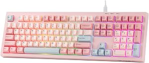 MechLands Aula S102 Membrane Gaming Keyboard with Number Pad, 100% Full Size Layout, USB-C Wired, RGB Backlit, Creamy Silicone Structure, Silent Keyboard for PC Game/Office (Pink)