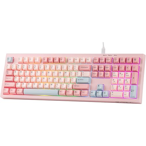 MechLands Aula S102 Membrane Gaming Keyboard with Number Pad, 100% Full Size Layout, USB-C Wired, RGB Backlit, Creamy Silicone Structure, Silent Keyboard for PC Game/Office (Pink)