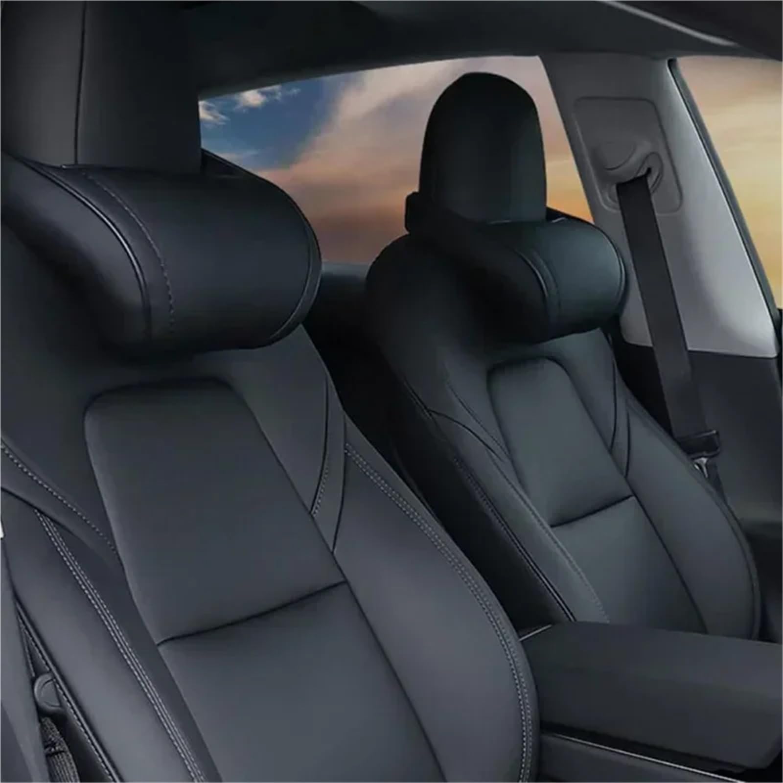 Car Seat Headrest Do Tesla Model 3 SXY 3+ Miękka Wygodna Poduszka Skórzana Podpórka Pod Szyję Zagłówek Fotela Samochodowego Auto poduszka podtrzymująca szyję(White -2pcs)