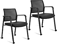 Vista 25 de CLATINA Sillas de oficina apilables para recepción de invitados con brazo, silla de sala de espera con respaldo de malla con asiento de tela