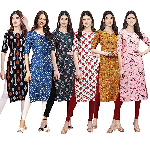Image of Pinkmint Women's Crepe Digital Print Straight Kurta [Pack of 6] (CKE-329-353-330-333-341-343)