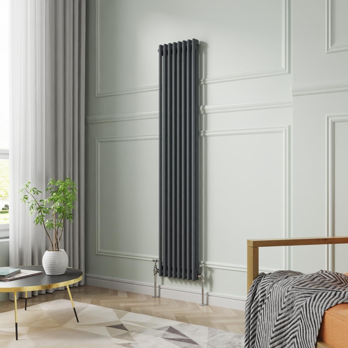 Nrg Anthracite 1800 X 380Mm Vertical Cast Iron Radiator Double Panel