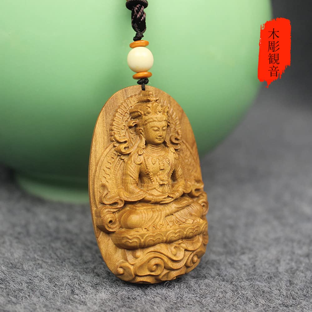 Amazon｜守り本尊 観音菩薩 ペンダント ネックレス レリーフ型 木彫り