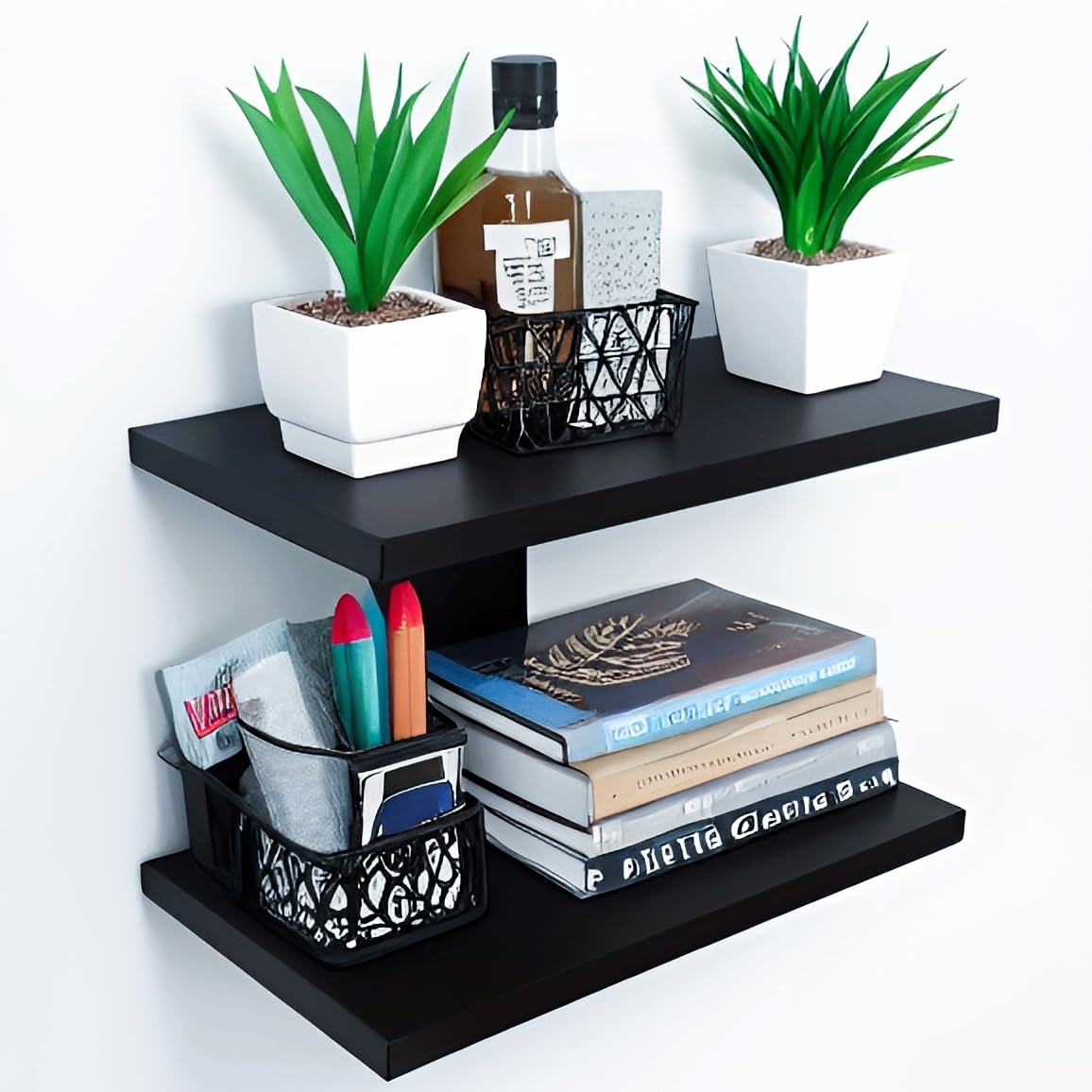 Dime Store Engineered Wood Wall Shelf,Glossy Finish,Set of 1,Black