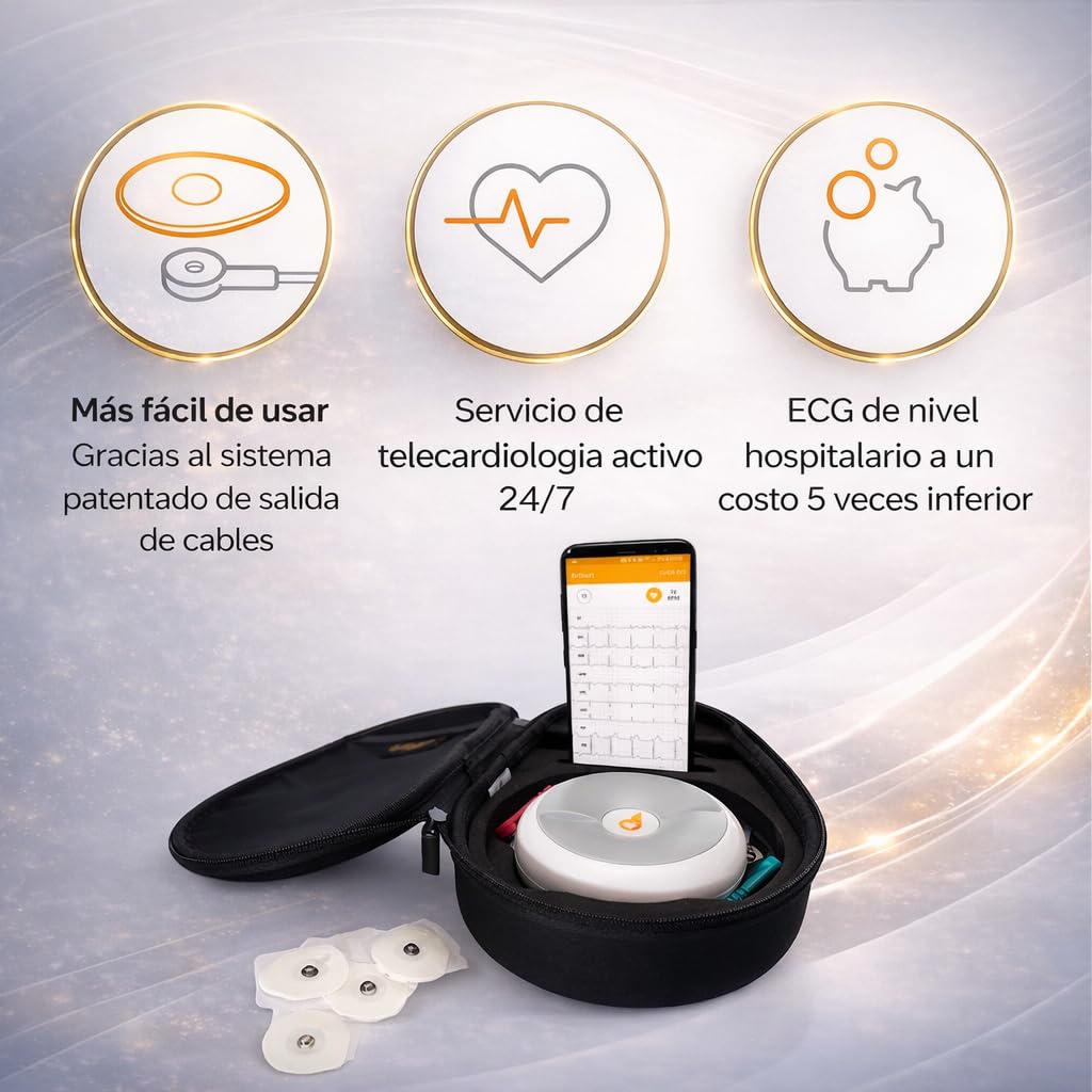D-Heart ECG Portátil Profesional 8/12 Derivaciones Bluetooth iOS Android | Guía RA Posicionamiento | PDF Exportable | Intervalos PR QRS