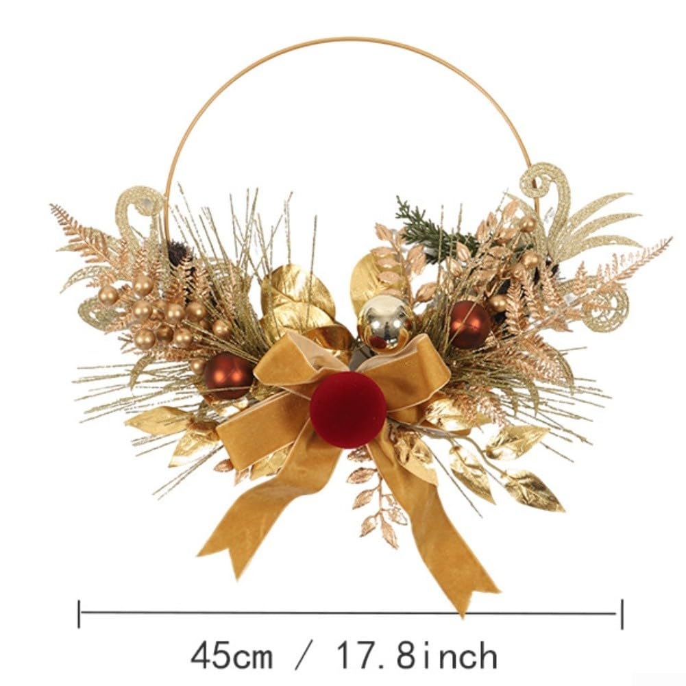Corona de Navidad dorada de 17.8 pulgadas con luces LED de terciopelo metálico