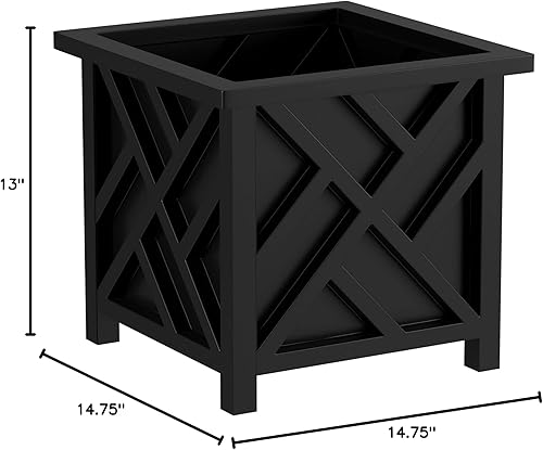 Miniatura 35 de Pure Garden - Maceta con diseño de celosía, maceta decorativa cuadrada de 14.75 pulgadas para flores o plantas al aire libre, porche delantero