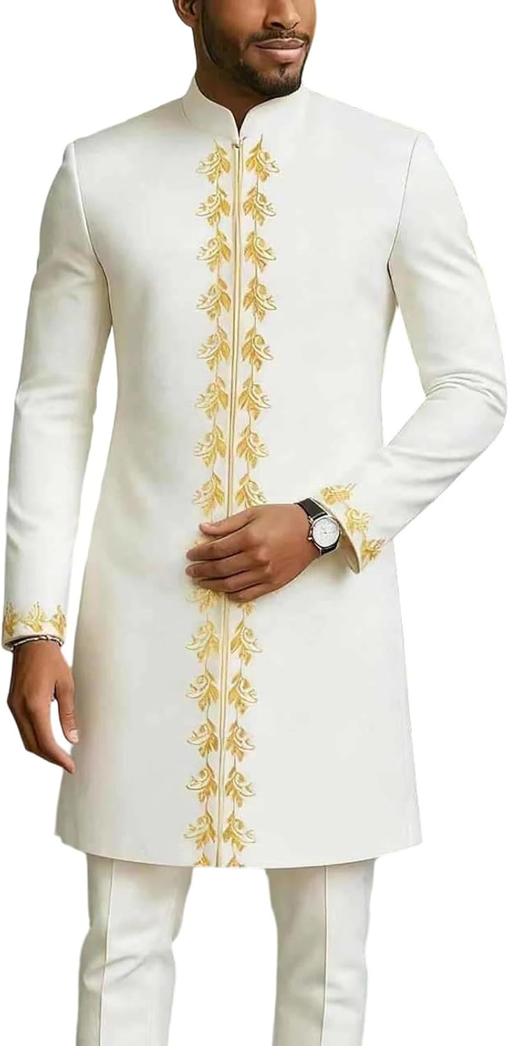 Men's Kente Print Suit Long Sleeve Button up African Dashiki Shirt and Pants Ethnic 2 Piece Outfit 2026 Traditional Suit