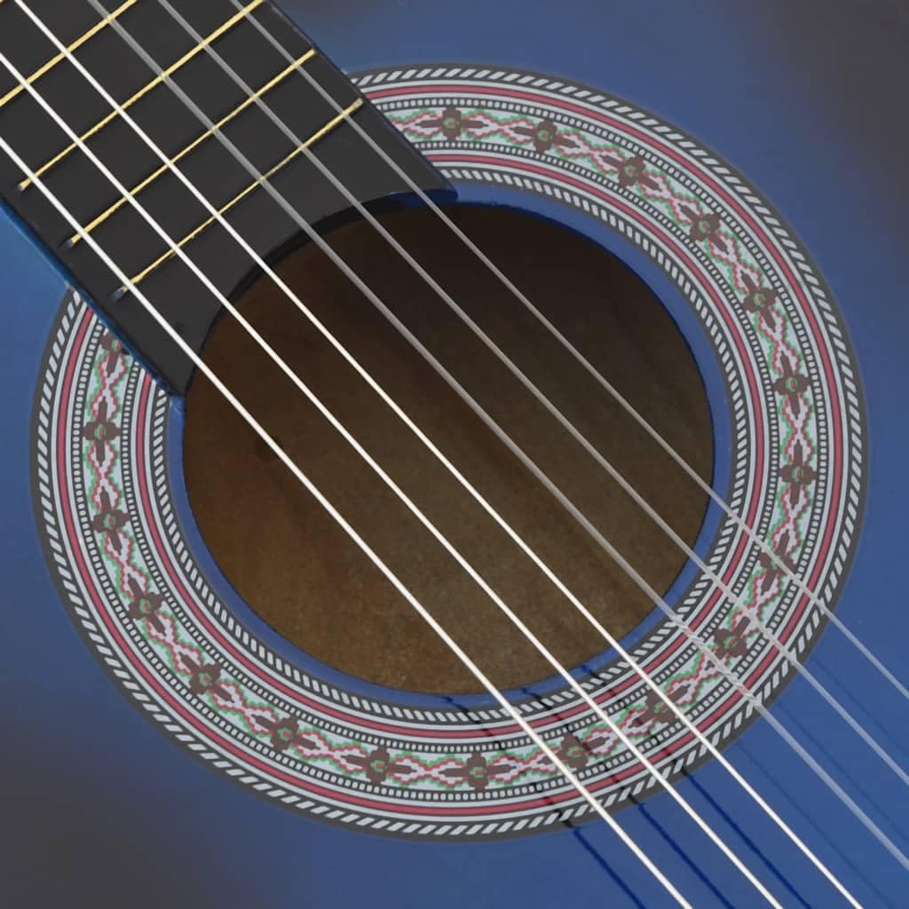 Westerngitarre 38 Zoll Set Blau, 12-tlg. Akustikgitarre mit Zubehör, Tasche, Stimmgerät & Ständer für Anfänger