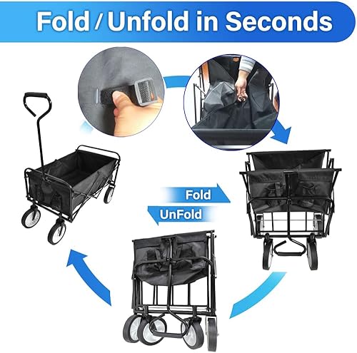 Miniatura 4 de Carro plegable plegable, carrito de playa resistente con bolsillo lateral, carrito plegable de gran capacidad para deportes de jardín y uso al aire