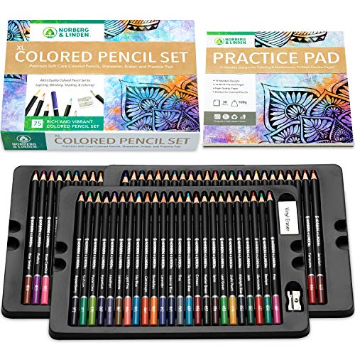 XL Colored Pencil Set W/ 72 Soft Core Coloring Pencils, 30 Page Sketch