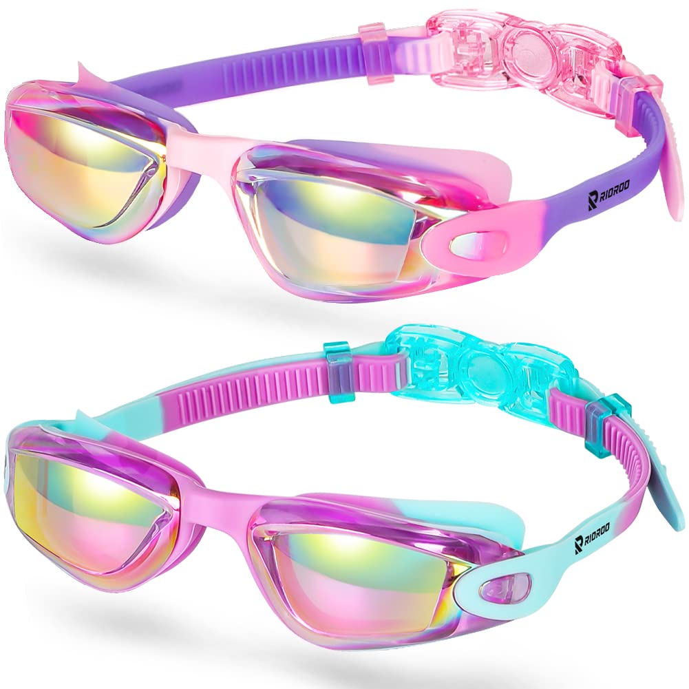 RIOROO Gafas de natación para niños, paquete de 2 gafas de natación para niños de 6 a 14 años para niños y niñas, sin fugas, antivaho, 100% protección UV, antideslumbrantes, para triatlón, otros