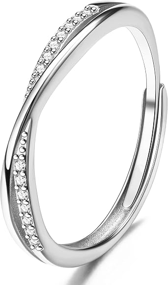 925 Sterling Silver Adjustable Rings for Women,Mobius Mini Zircon Line Ring, Simple and Small Crossed Daily Jewelry, Exquisite Jewelry Gift Silver