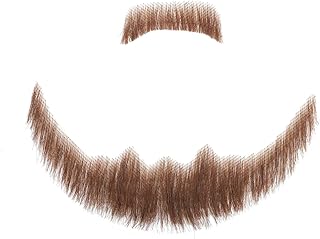 Fake Beard, Human Hair Realistic Mustache, Soft Lace Invisible Costume Beard Fake Facial Hair for Entertainment Party/Drama/Movie/Makeup/Funny Cosplay (Brown)