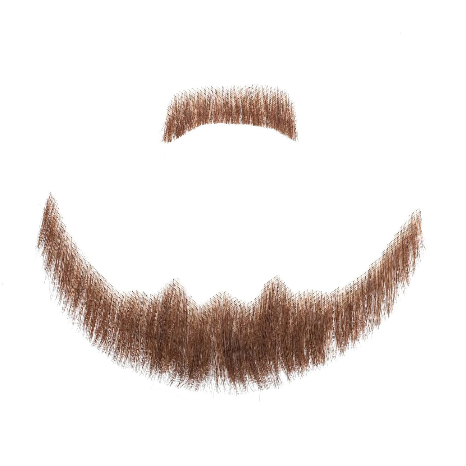 Fake Beard, Human Hair Realistic Mustache, Soft Lace Invisible Costume Beard Fake Facial Hair for Entertainment Party/Drama/Movie/Makeup/Funny Cosplay (Brown)