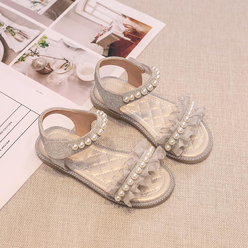 Girls Sandals Kids Summer Pearls Glitter Cute Open Toe Flats Dress Shoes for Toddler/Little Kid2