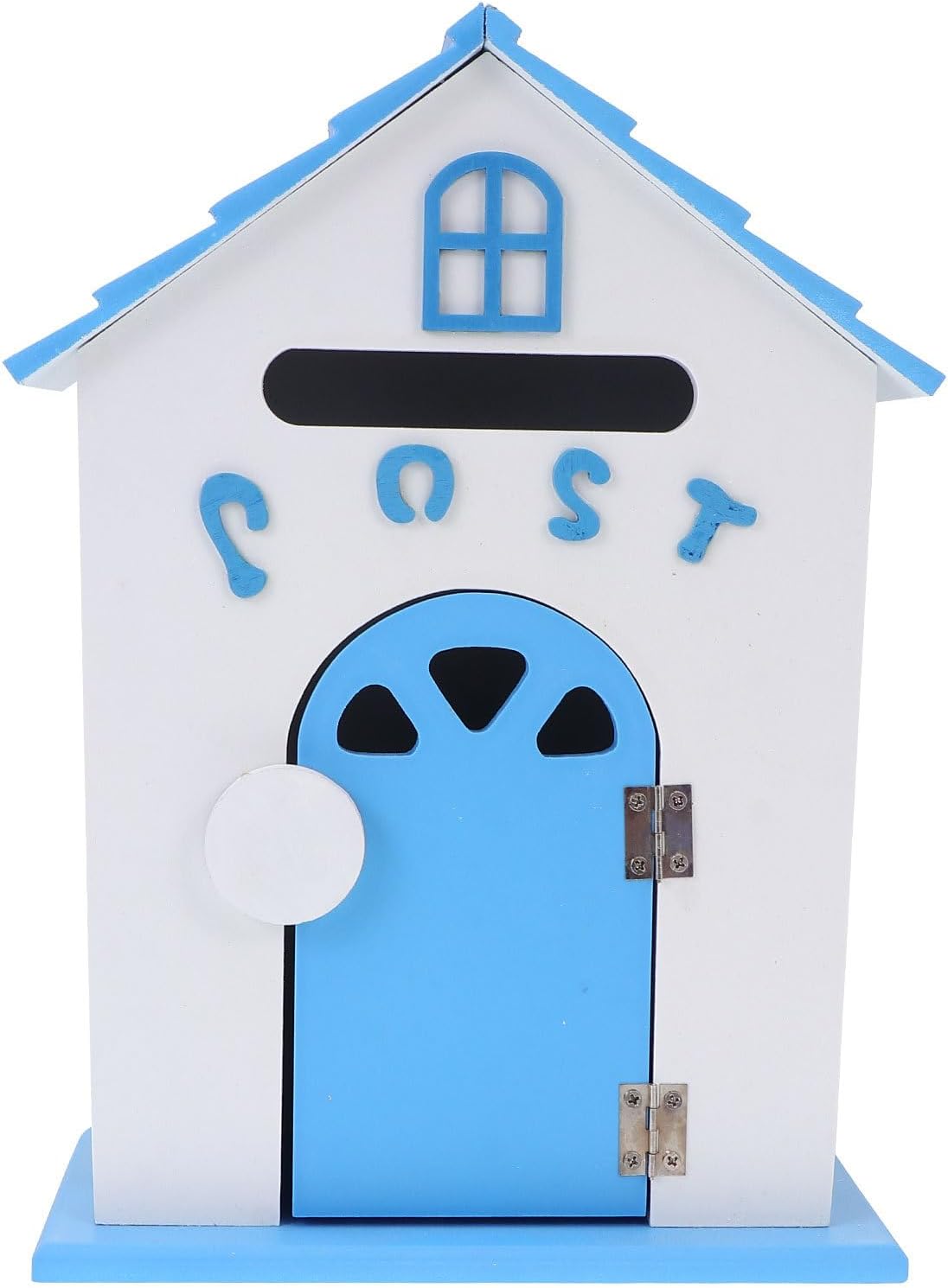 TEHAUX Wood Wall Mount Mailbox with Lockable Suggestion Slot, Decorative Blue Painted Wooden Post Box for Home, School, and Office Complaint Storage