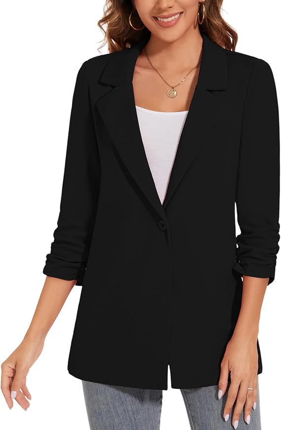 Womens Long Blazer Casual Long Sleeve Jacket Oversized One Button Coat Formal Suit