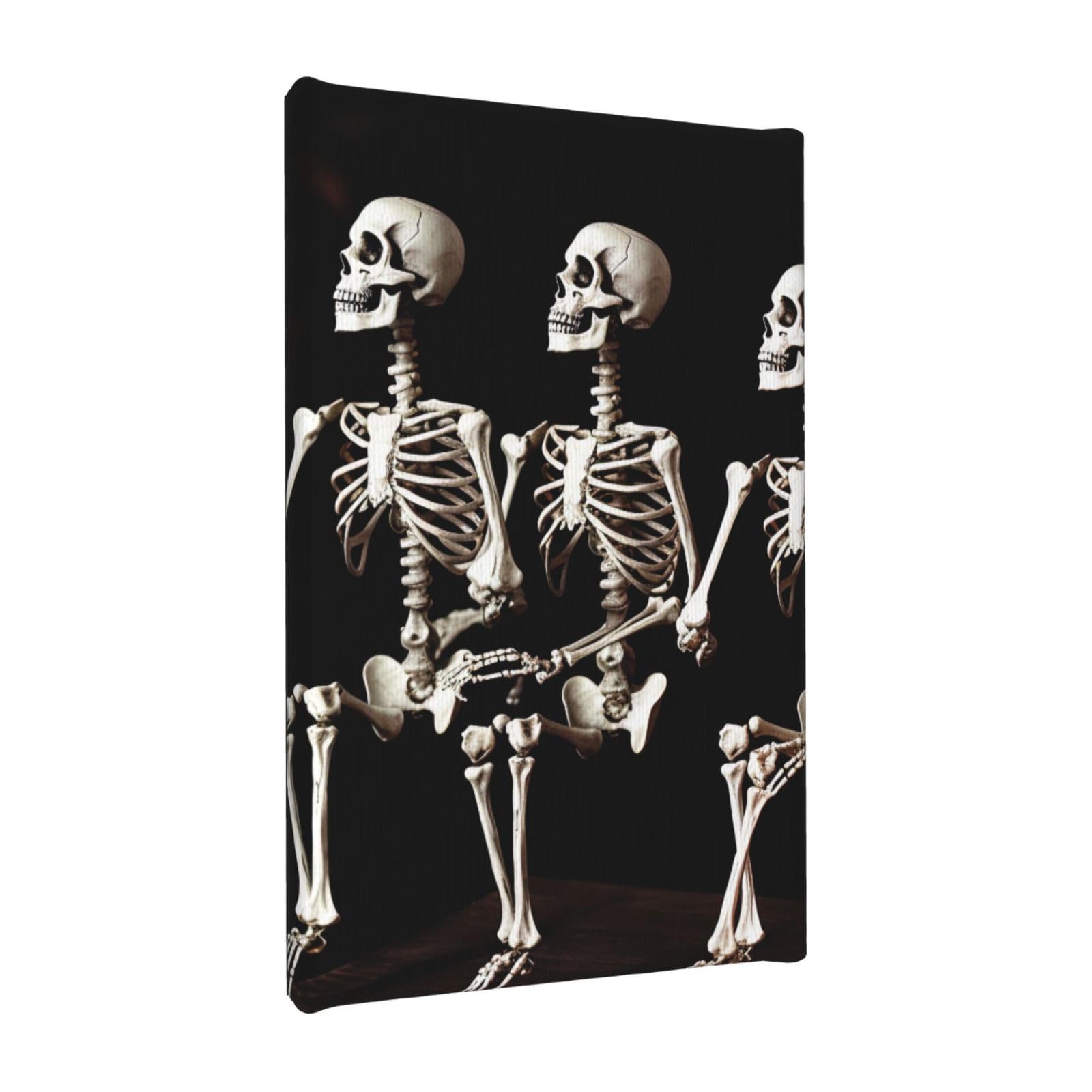 Ykljg Halloween Posable Skeleton Skull Printed Wall Art Canvas Painting 20X30 Cm Wooden Framed Picture Painting Artwork Prints For Bedroom Kitchen Home Office Decor