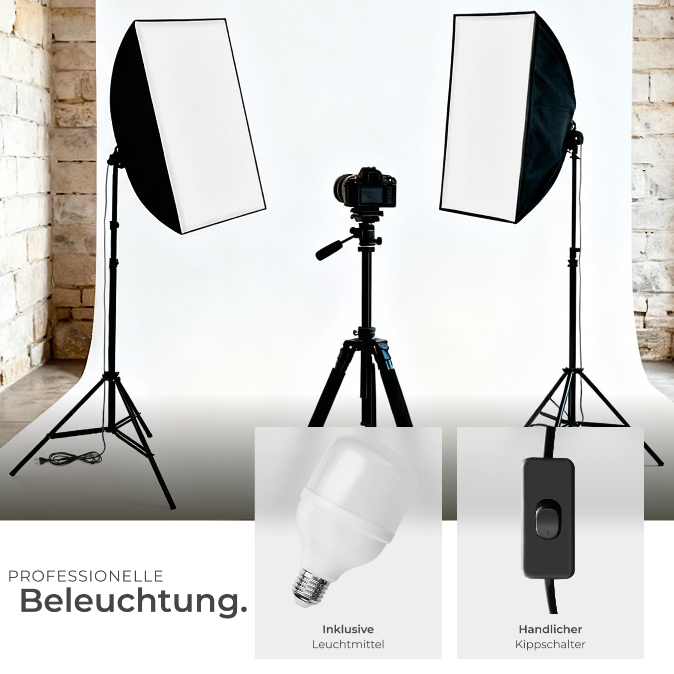tectake® Profi Fotostudio Set 1x Studioleuchte Kamera Alu Stativ inkl. LED Beleuchtung, Softbox, Tasche, für natürliches Licht, Zubehör für Streaming, Foto, Selfie, Video, Webcam, Indoor und Outdoor