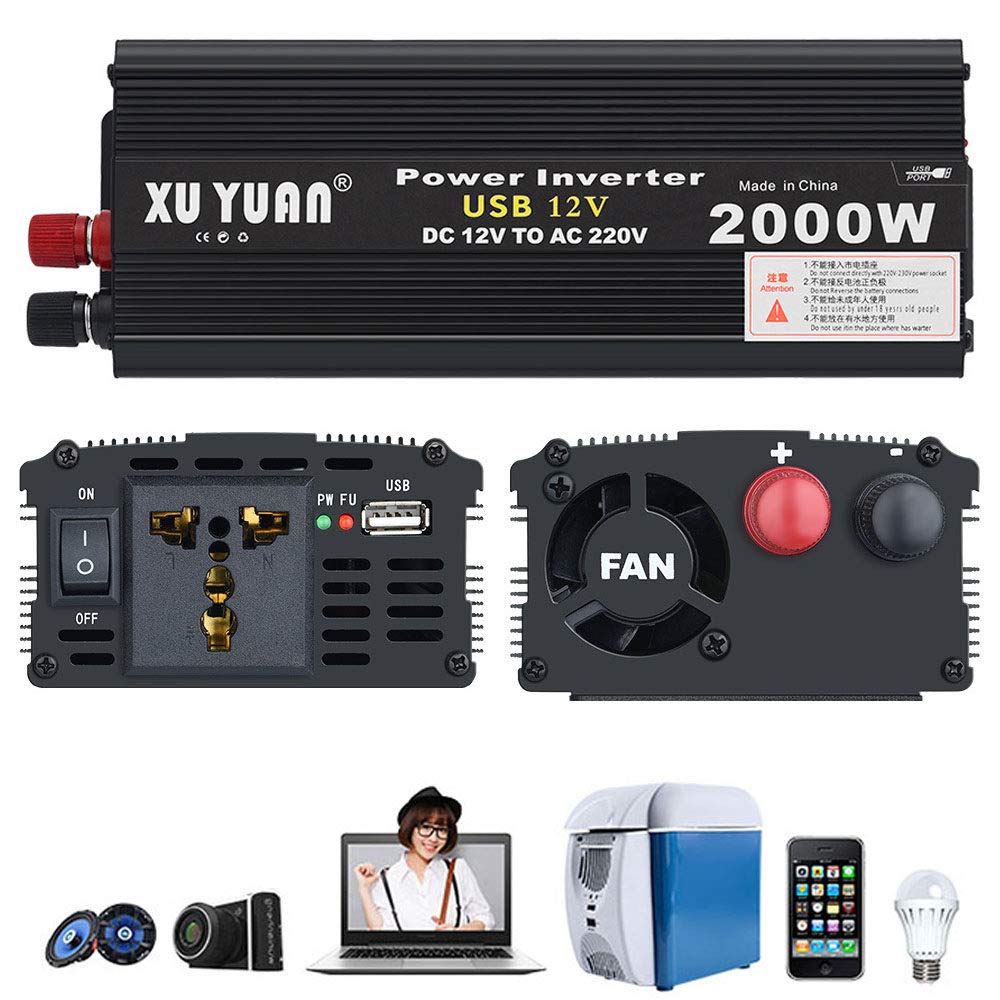 Inversor de corriente 2000W 12V a 110V convertidor de coche con pinzas