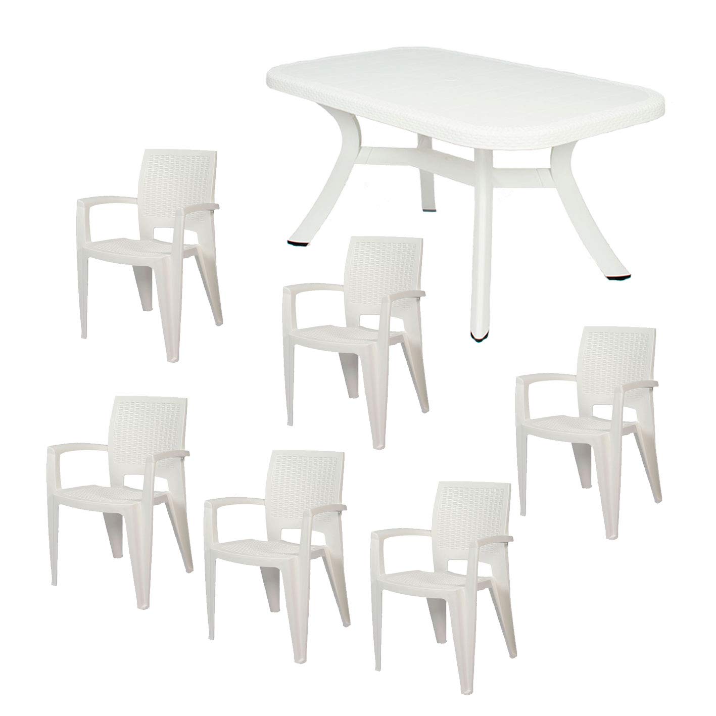CREVICOSTA QUALITY MARK MARCAS DE CALIDAD - Conjunto Mesa Caribe Rectangular + 6 sillas Caribe de Resina (Blanco)