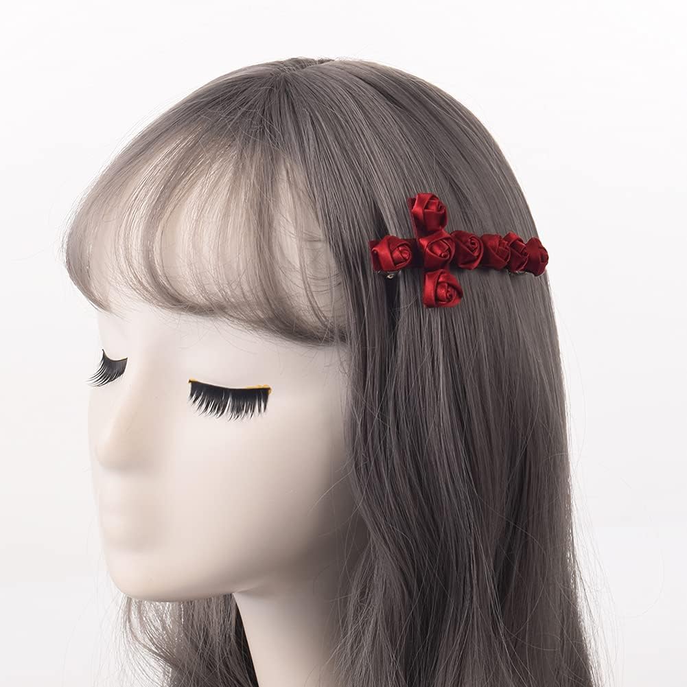Girls Women Gothic Red Rose Cross Hair Clip Flower Hairpin - Image 3