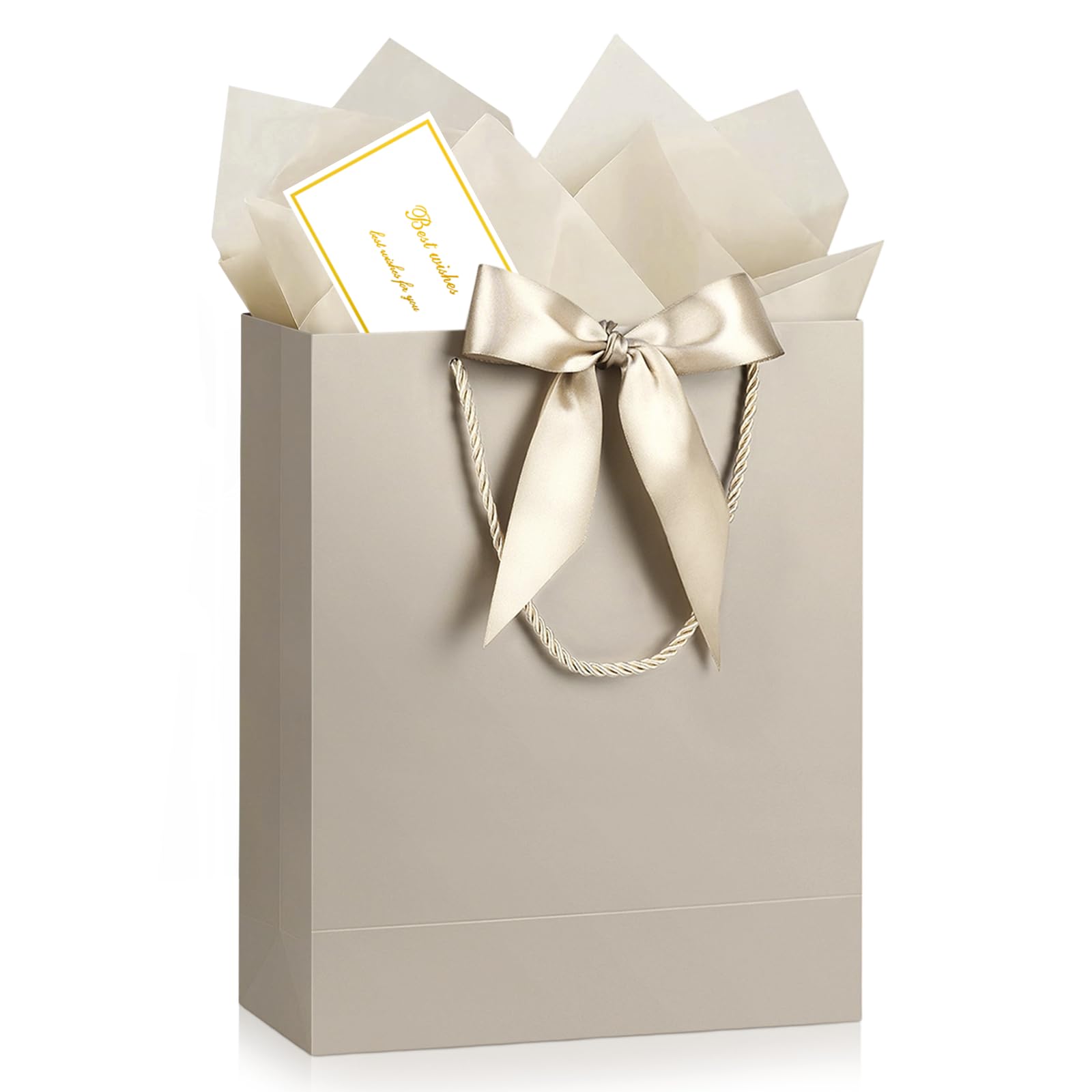 JMANNI Geschenktüte, 1 große Geschenktüte mit Band und 1 Grußkarte, 2 Seidenpapier, tragbare Papier-Geschenktüte mit Griffen, Geburtstagsgeschenktüten, Geschenktüten für Hochzeit, Party, Muttertag