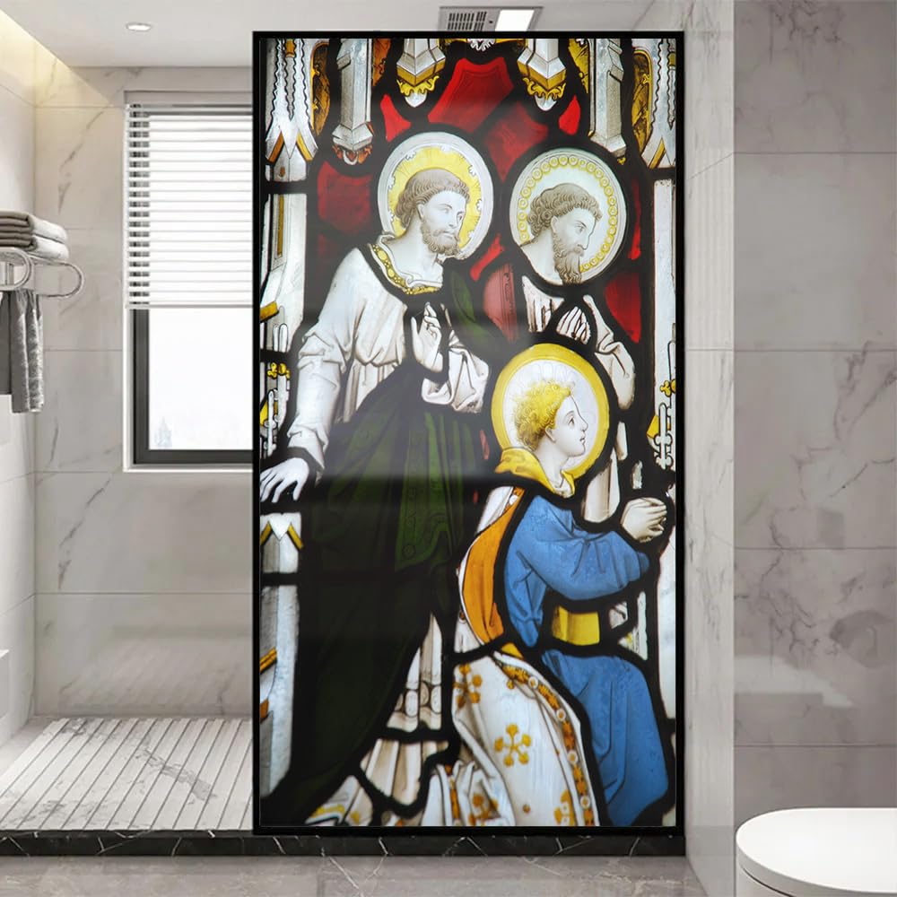 Church Style Stained Glass Window Film Decorative Privacy Non Adhesive Window Stickers for Home Office J5 60x180cm(23.6
