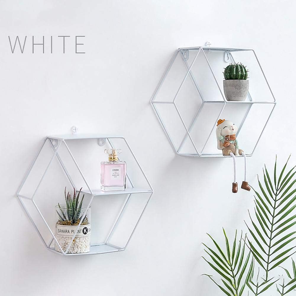 Hexagonal Geometric Iron Grid Wall Shelf Fashion Hanging Figure Decoration For Living Room Storage Frame Floating Shelves Display Shelving Mounted Metal Rack Wire Basket