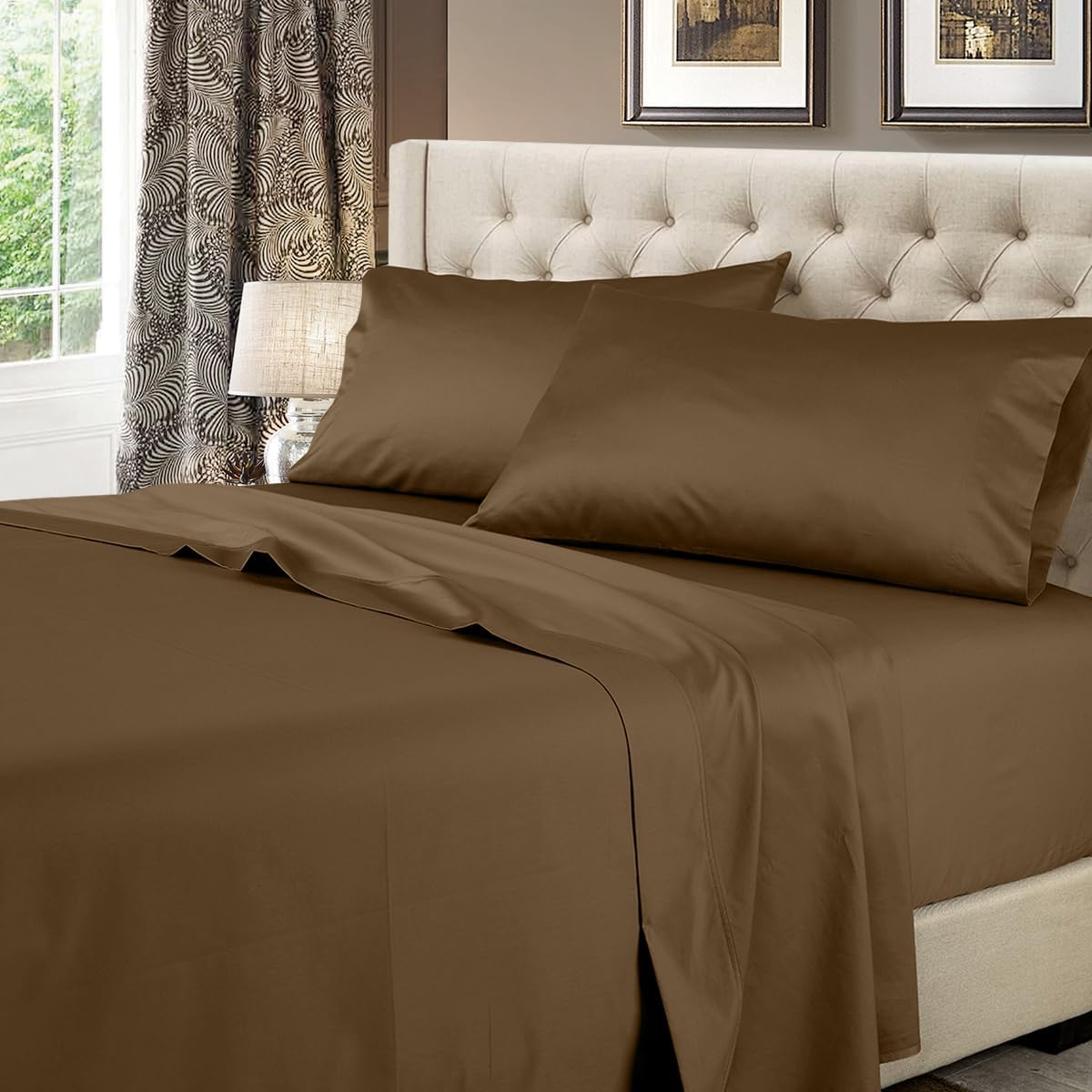 Royal Hotel Bedding Solid Taupe 600-Thread-Count 4pc Queen Bed Sheet Set 100% Cotton, Sateen Solid, Deep Pocket