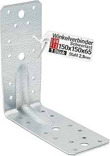 Winkelverbinder 150x150x65x2,5 mm Metallwinkel 90 Grad, Schwerlast mit Sicke verzinkter Stahl, Holzverbinder für Carport Pergola Bauwinkel