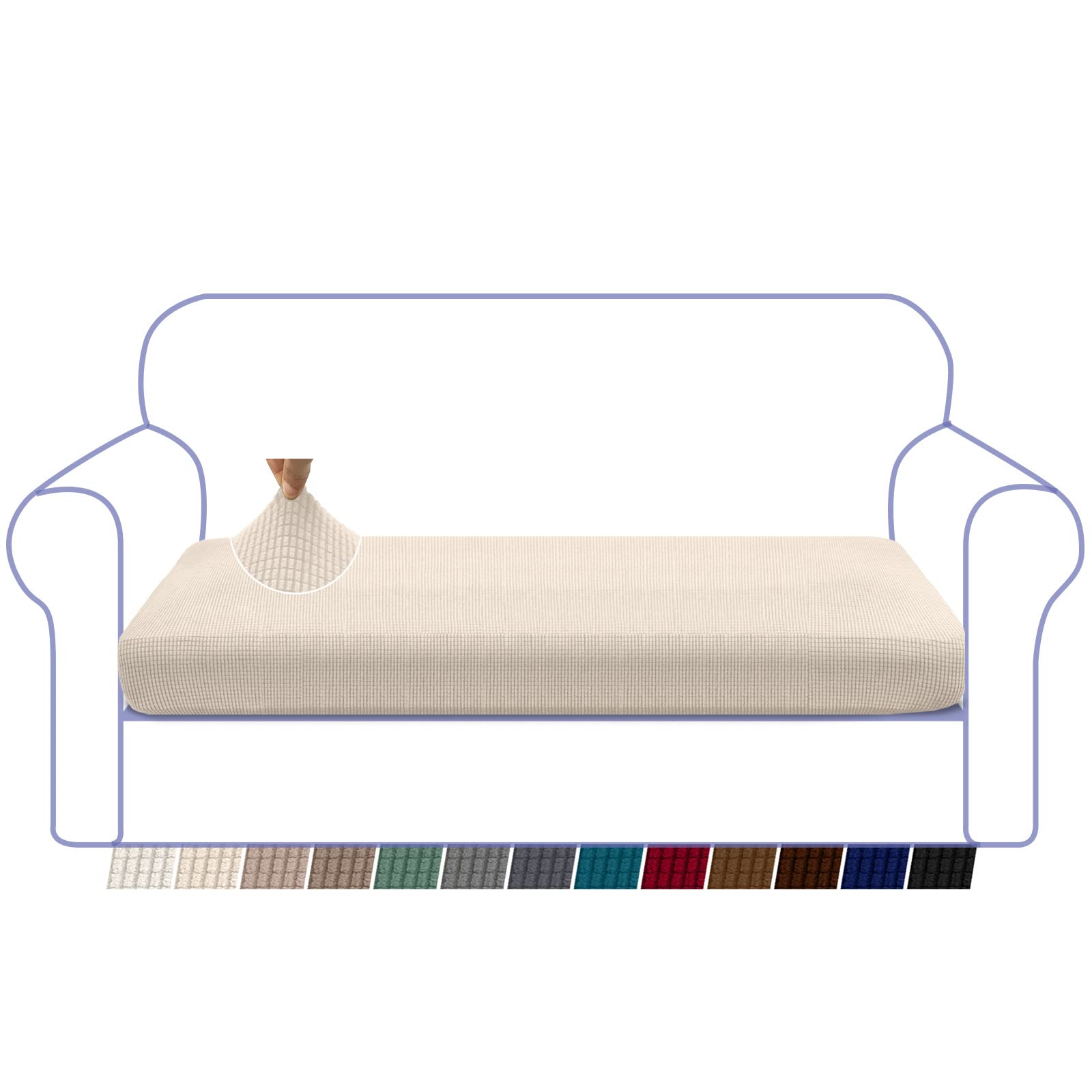 Granbest High Stretch Sofa Sitzkissenbezug Superweicher Sofa Sitzbezug Sitzkissenschutz Jacquard Spandex Stoff mit Elastischer Unterseite(3 Sitzer,Beige)