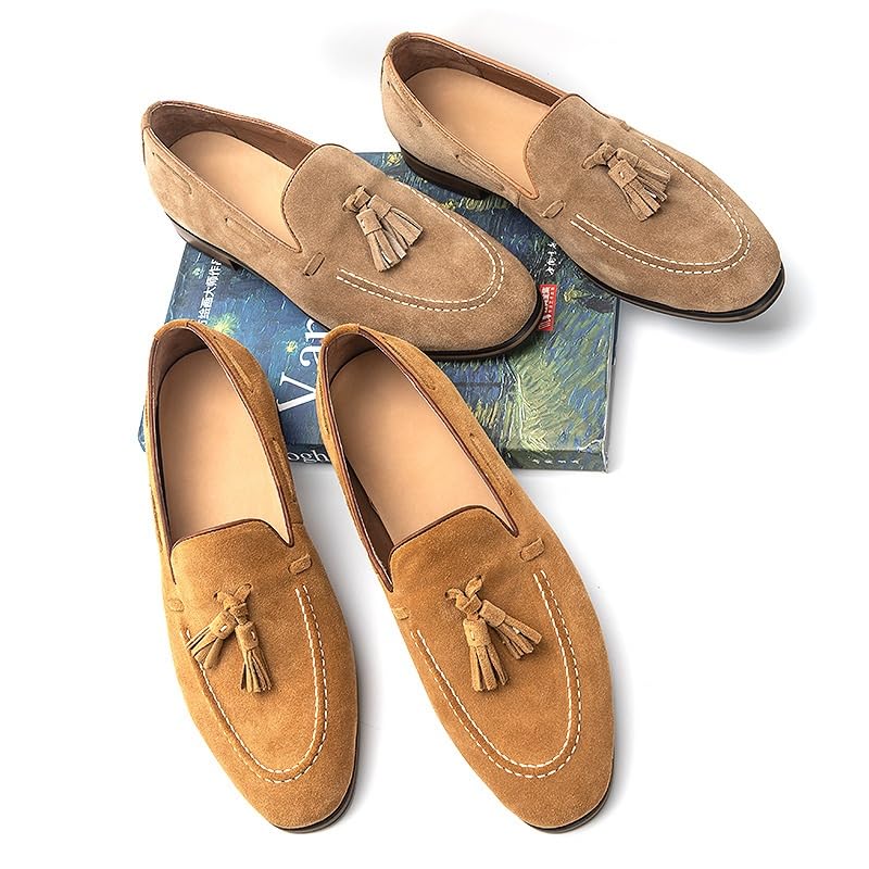 Mens Loafers Suede Leather Slip-on Smoking Shoes Moccasins Leather Dress Shoes2